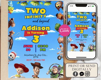 Invito di compleanno di Toy Story modificabile, Invito di compleanno di Due Infinito e Oltre, Invito di Toy Story modificabile, Invito a tema Toy Story, Biglietto di Toy Story