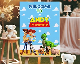 Cartello di benvenuto per la festa di compleanno di Toy Story, Cartello per la festa "Due infiniti e oltre", Poster di compleanno di Toy Story, Decorazioni per feste di Toy Story, Cartello di benvenuto di Toy Story