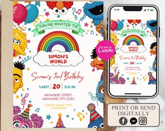 Invito di compleanno di Sesame Street, invito di compleanno di Abby Cadabby, festa di compleanno di Elmo e amici, invito di compleanno di Sesame Street, invito di Elmo