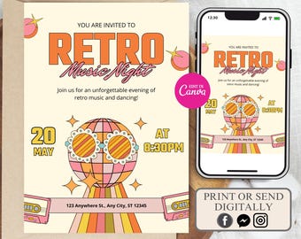 Retro Music Night Invitation | 70s Flower Power (Digital Template)