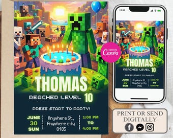 Editable Roblox Birthday Invitation, Game Party Invite (Digital Download)