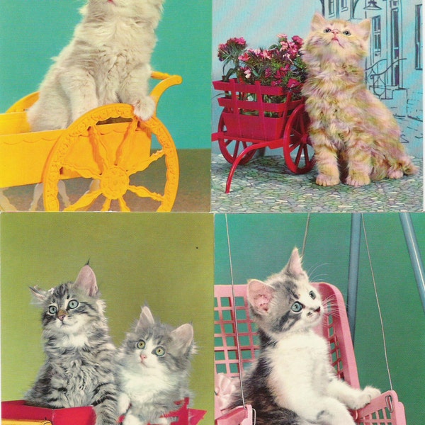 Lot of 4 Kitsch Vintage 1960's Cat Postcards - Vintage Cat Ephemera Vintage Kitsch Cat Kitties Kittens Photos Scrapbooking