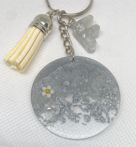 Handmade Silver Resin Initial Keychain: Personali… - image 2