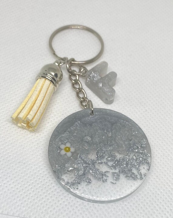 Handmade Silver Resin Initial Keychain: Personali… - image 1
