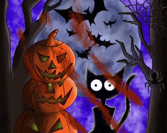 Halloween cartoon style wall print