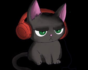 Kawaii gamer cat - Digital Art Ilustration