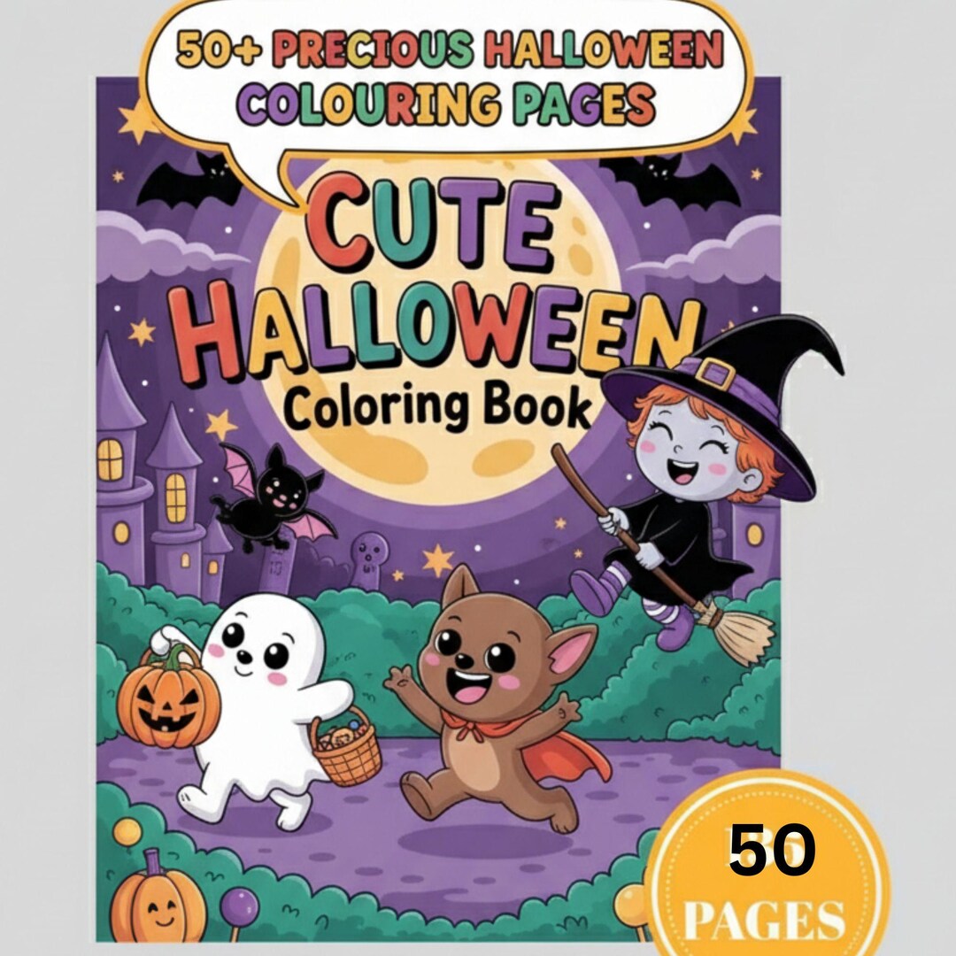 50 Halloween Coloring Pages Bundle , Cute and Fun Printable Halloween ...