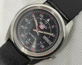 Refurbished Automatic  Seiko 5 Vintage Day/Date Black Dial Cal.7009 Men's Wrist Watch.