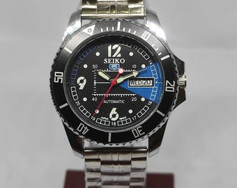 Refurbished Automatic Vintage Seiko 5 Fix Bezel Black Dial Men's Wrist Watch.