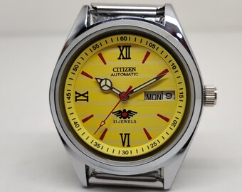 Vintage Automatic Refurbished Yellow Dial Day/ Date Men's Wrist Watch Good Condition