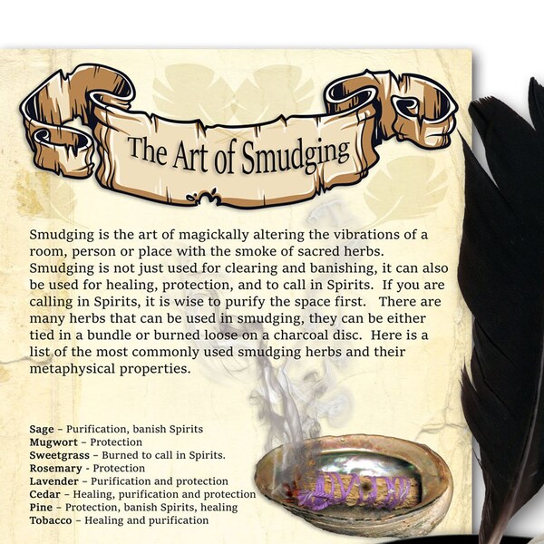 ART of SMUDGING  2 Printable Pages, A Guide to Purification Herbs, Instructions on  How to Smudge, Make a Smudge Stick Ceremony