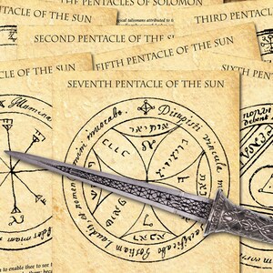 SUN PENTACLES of SOLOMON, 7 Printable  Pages, Original Hand-drawn pictures from the ancient Key of Solomon Grimoire