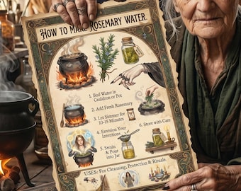 Rosemary Water: Kitchen Witch Potion Infographic, Printable Grimoire Page