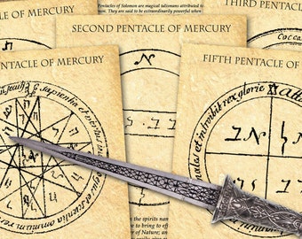 MERCURY PENTACLES of SOLOMON  5 Printable Pages, Original Hand-drawn pictures from the ancient Key of Solomon Grimoire