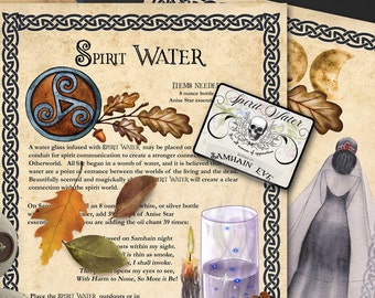 SAMHAIN SPIRIT WATER 2 pages, How to Make Ghost Water, Recipe and labels, Spirit Summoning, Witchcraft Halloween Blessed Haunted Water