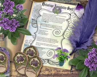 INVISIBILITY SPELL, With Labels, 2 Pages Digital Download, Heliotrope  Spell, Make a Magick Potion, Real Witchcraft, Witch Apothecary Labels