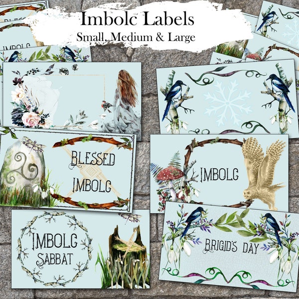 IMBOLC LABELS, 6 Printable Sabbat Tags for Rituals, Spells, Gifts & Altar Decorations, Candlemas Goddess Brigid Stickers, Wicca Witchcraft