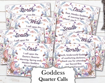 GODDESS CALL the QUARTERS, 8 Printable Cards, Call the Elements, Cast a Wiccan Magic Circle, Make Sacred Space