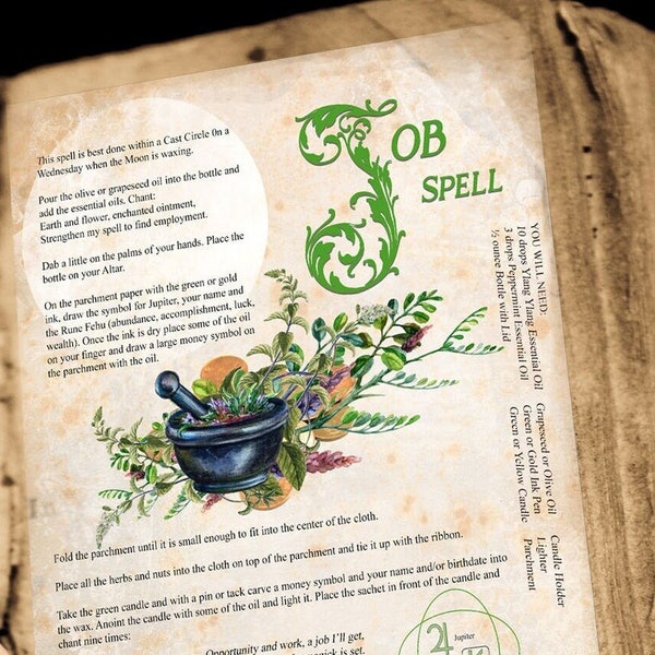 JOB SPELL, Get a Job or find the right job for you, a real Wiccan Printable Spell for your Book of Shadows or Grimoire