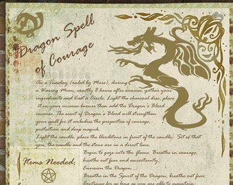 DRAGON SPELL of COURAGE, Call a Dragon to help you gain confidence, A Magic Spell of Courage, Printable Book of Shadows Page