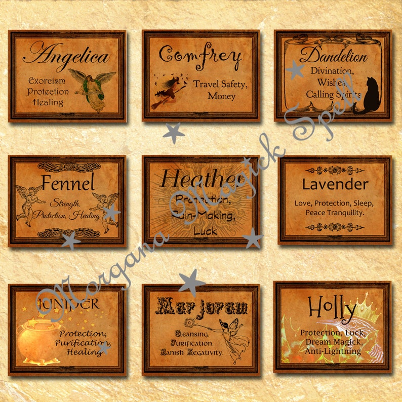 witch labels 1 37 labels herbs and their magickal uses etsy