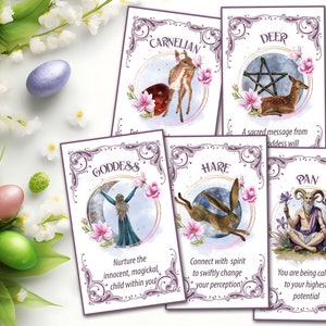 OSTARA ORACLE CARDS, Printable Tarot Messages, Carnelian, Deer, Goddess, Hare, and Pan cards - Morgana Magick Spell