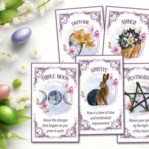 OSTARA ORACLE CARDS, Printable Tarot Messages, Daffodil, Amber, Triple Moon, Apatite, and Pentagram cards - Morgana Magick Spell
