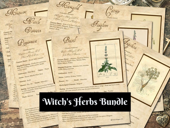 WITCH'S HERBS Bundle 10 Pages, Witch Herb Correspondences, Herbal Grimoire,  Witchcraft Plant Uses, Herbal Reference, Wicca Witch Printable 