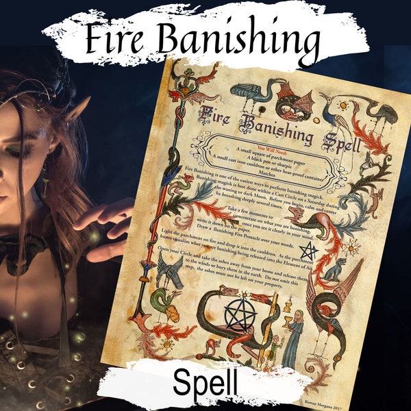 FIRE BANISHING SPELL, Charmed Style Printable, Binding Spell Candle Magic, Fire Element Ritual, Wicca Witchcraft, Banish Negative Energy