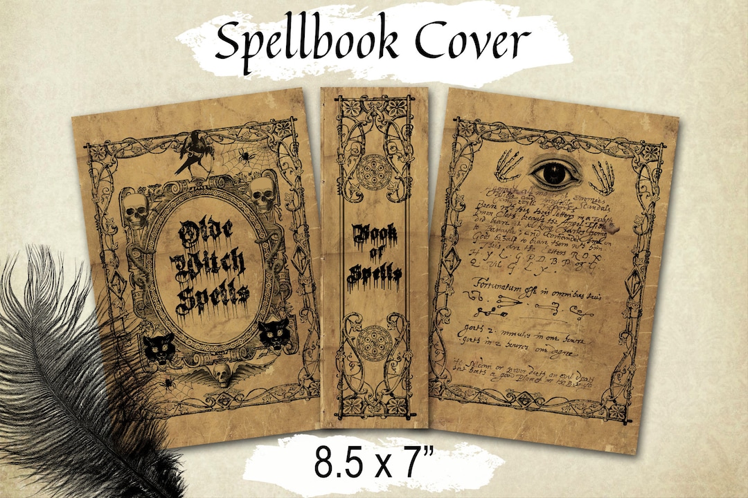 SPELL BOOK COVER, Printable Old Witchcraft Cover for Grimoire, Book of ...