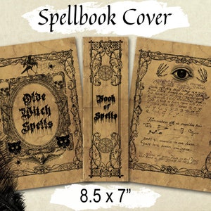 SPELL BOOK COVER, Printable Old Witchcraft Cover for Grimoire, Book of Shadows or Journal,  7x8.5", 4.5x 5.5",   3.55x4.5",   2.75 x 3.5"
