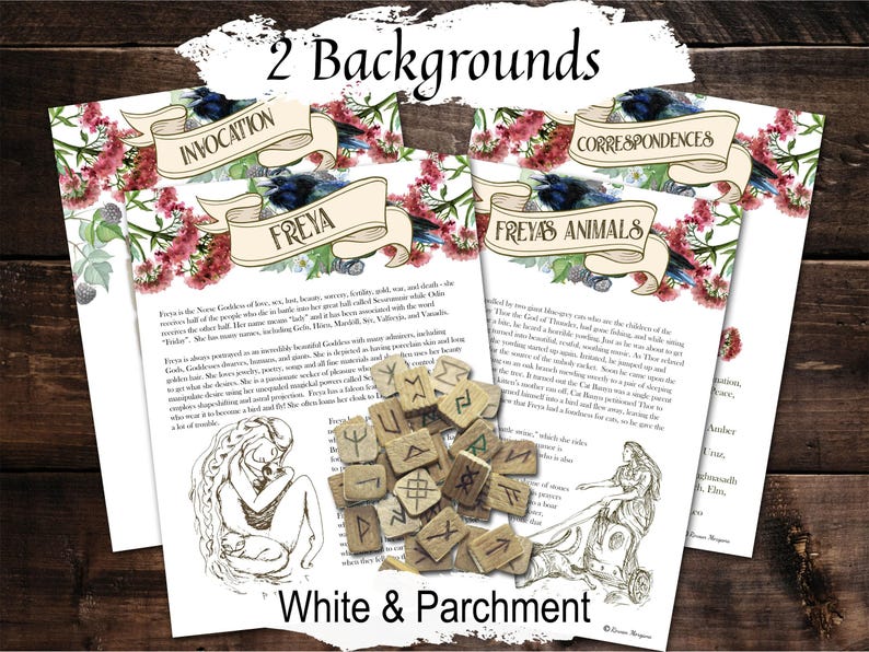 FREYA NORSE GODDESS, 4 Printable Pages, Correspondences, Magic Spell, Fertility Goddess - Morgana Magick Spell