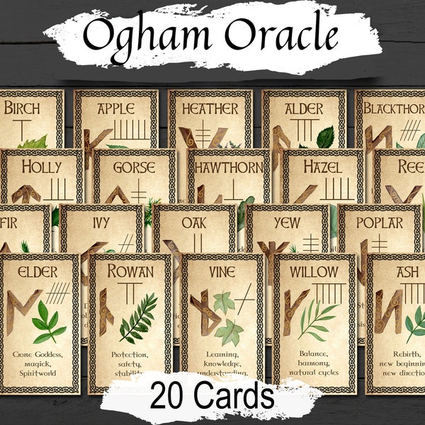 OGHAM ORACLE CARDS, A Magical Tool for Divination and Connection with Nature, Printable Druid Celtic Tree Tarot