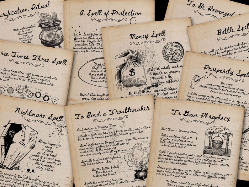 A sample of 10 of the spell pages in parchment.