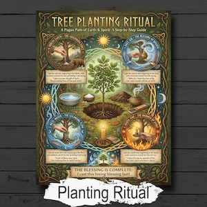 Poster of a tree planting ritual on a wooden background