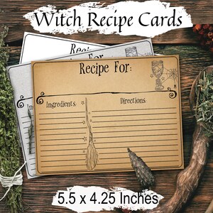 WITCHCRAFT RECEPTENKAARTEN, afdrukbare keukenheksenkaarten om je spreuken en magie op te schrijven. Leuk om cadeau te geven!
