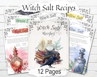 WITCH SALT RECIPES, 12 Printable Pages, Banishing, Love, Prosperity, Inspiration and more,  5 Recipes and How Use them in Magic Spells