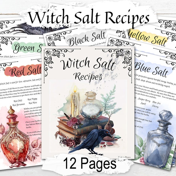 WITCH SALT RECIPES, 12 Printable Pages, Banishing, Love, Prosperity, Inspiration and more,  5 Recipes and How Use them in Magic Spells