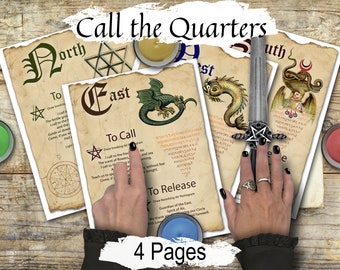 CALL the QUARTERS, Cast a Magic Circle, Call and Dismiss Quarters, Wicca Watchtowers, Make Sacred Space, Witchcraft Pentagram Magic, 4 Pages