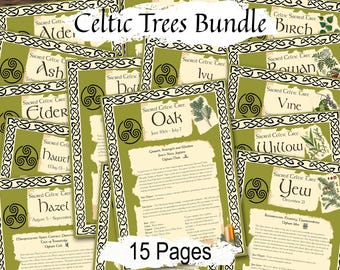 Bundle d'arbres celtiques, druide des mois, calendrier magique des arbres celtiques, signification des arbres, alphabet d'ogham, arbre de vie, 15 pages de grimoire imprimable