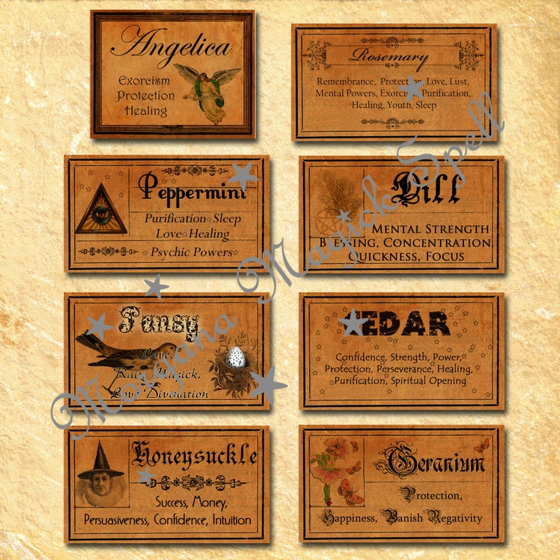 witch labels 1 37 labels herbs and their magickal uses etsy
