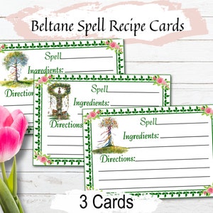 CARTÕES DE RECEITA BELTANE, Para Poções de Ervas de Bruxa, Artesanato e Feitiços Pagãos, Presente de Sabbat, 3 Cartões para Imprimir, Celebração Pagã, Altar Wicca