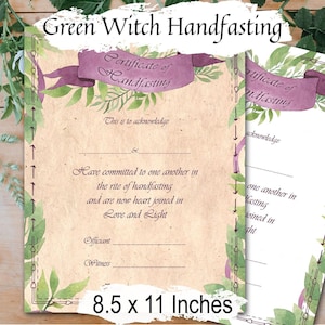 WICCAN HANDFASTINC CERTIFICATE - Celebrate your Love,  Printable 8.5&quot; x 11&quot;, Parchment & White Backgrounds