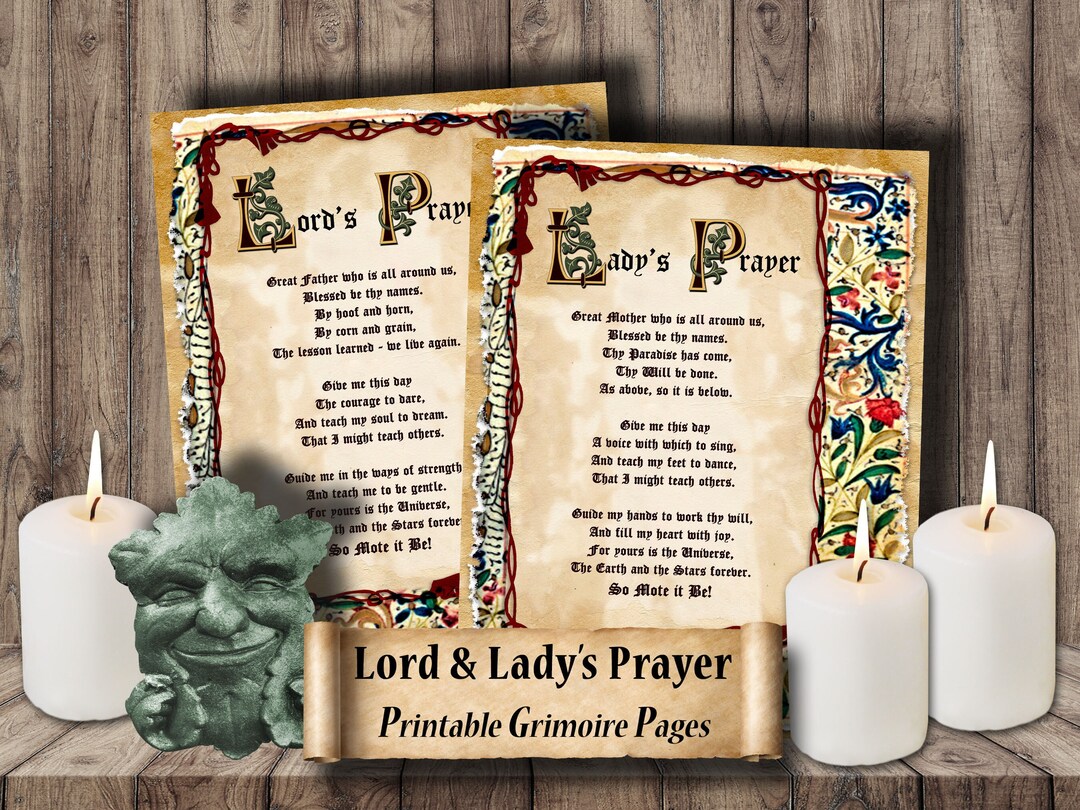 LADY &amp; LORD'S PRAYERS 2 Pgs, Prayer Journal Pages, Pagan God and Goddess Chant, Witchcraft Wicca ...