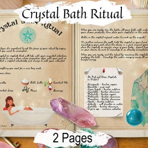 CRYSTAL BATH RITUAL, Magic Soak, Purification, Cleanse and Clear Negative Energy, Witchcraft Water Spell,  2 Printable Spellbook Pages