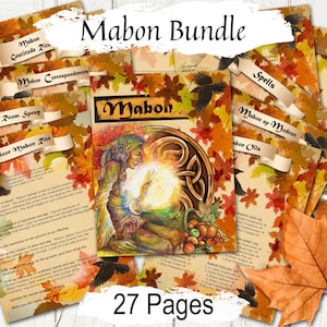 MABON SABBAT BUNDLE,  Correspondences, Equinox Ritual Magic, Wicca Witchcraft, Pagan Thanksgiving Altar,  27 Printable Pages