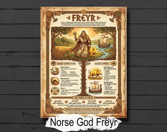 Freyr Infographic: Norse God Mythology, Viking Printable Book of Shadows page