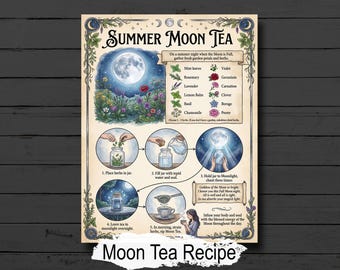 Summer Moon Tea: Printable Infographic Ritual, Moon Magic for your Book of Shadows