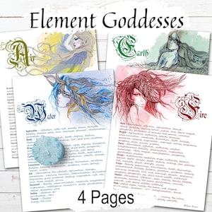 Element Goddesses Cheat Sheets: Wicca Correspondences (PDF)