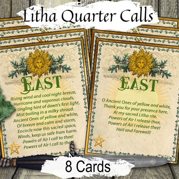 LITHA CALL the QUARTERS, 8 Printable Cards, Make Sacred Space, Cast a Magic Circle